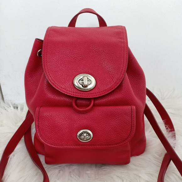 Coach Small Leather Backpack - Red - Picture 2 of 13
